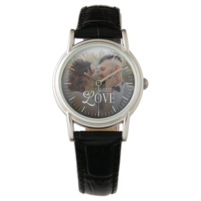 Modern Love Custom Wedding Photo Couples Monogram Watch (Front)