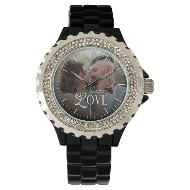 Modern Love Custom Wedding Photo Couples Monogram Watch (Front)
