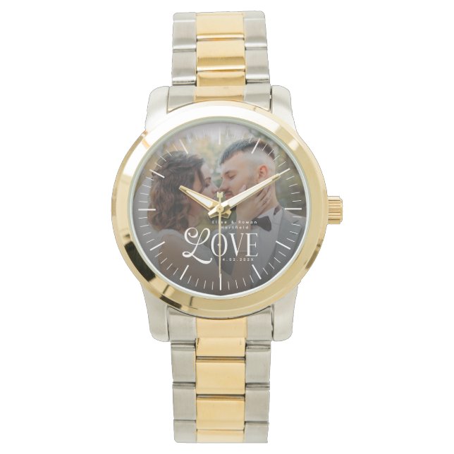 Modern Love Custom Wedding Photo Couples Newlyweds Watch (Front)