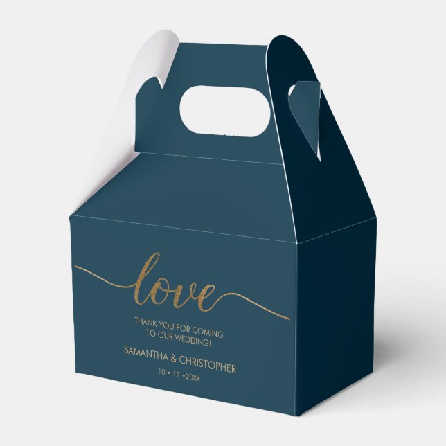 Modern Love Gold Script Navy Blue Wedding  Favour Box (Front Side)
