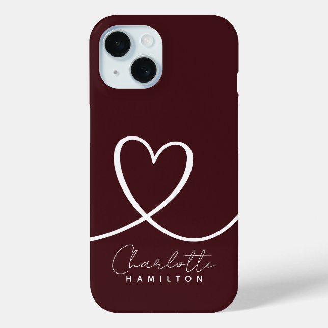 Modern Love Heart Personalised Aubergine White Case-Mate iPhone Case (Back)
