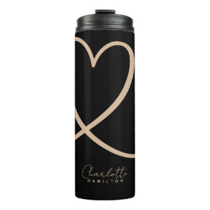 Modern Love Heart Personalised Name Black Tan Thermal Tumbler