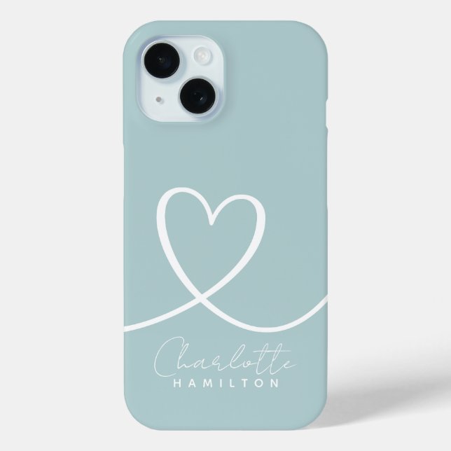 Modern Love Heart Personalised Name Green White Case-Mate iPhone Case (Back)