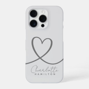 Modern Love Heart Personalised Name Grey Tones iPhone 16 Pro Case