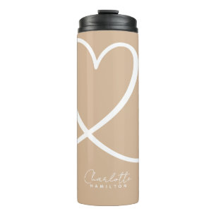Modern Love Heart Personalised Tan White Thermal Tumbler