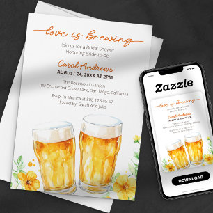 Modern Love is Brewing Floral Beer Bridal Shower Invitation