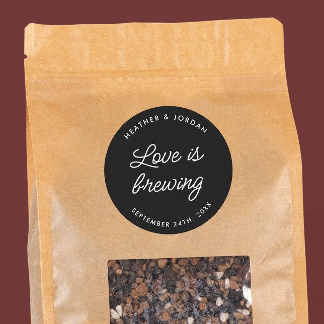 Modern Love Is Brewing Wedding Coffee Favours Classic Round Sticker (Creator Uploaded)