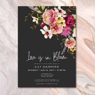 Modern Love Is In Bloom Black Bridal Brunch Invitation