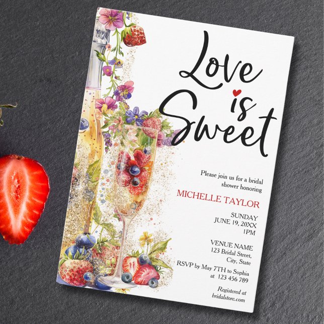 Modern Love is Sweet Summer Champagne Strawberries Invitation (Creator Uploaded)
