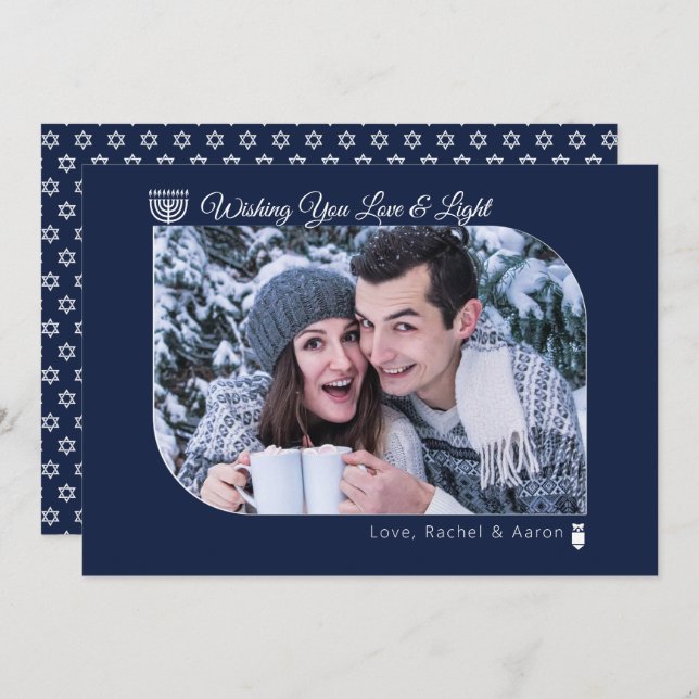 Modern Love & Light Hanukkah Wishes Photo Holiday Card (Front/Back)