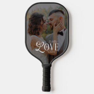 Modern Love Mr & Mrs Custom Wedding Photo Couples Pickleball Paddle