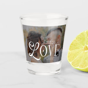 Modern Love Mr & Mrs Custom Wedding Photo Couples Shot Glass