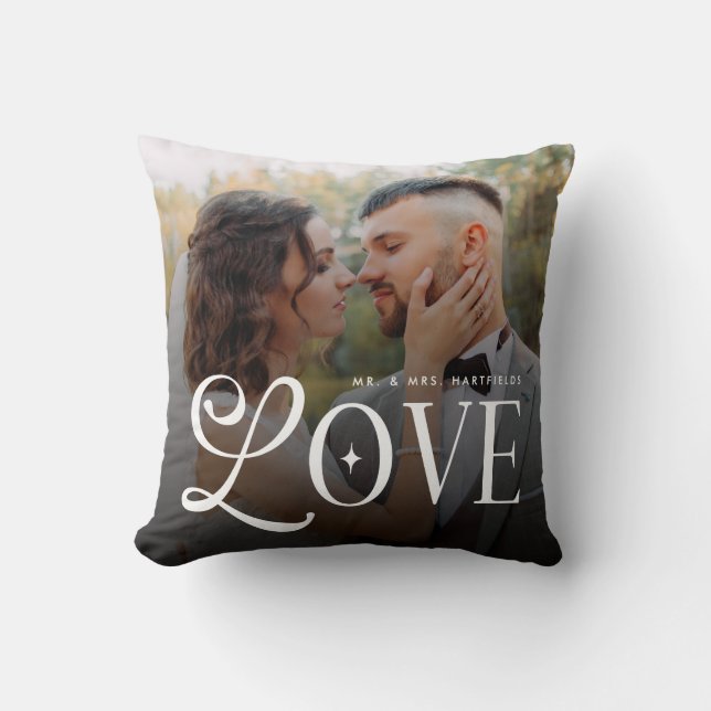 Modern Love Mr Mrs Wedding Photo Couples Monogram Cushion (Front)