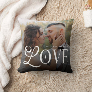 Modern Love Mr Mrs Wedding Photo Couples Monogram Cushion