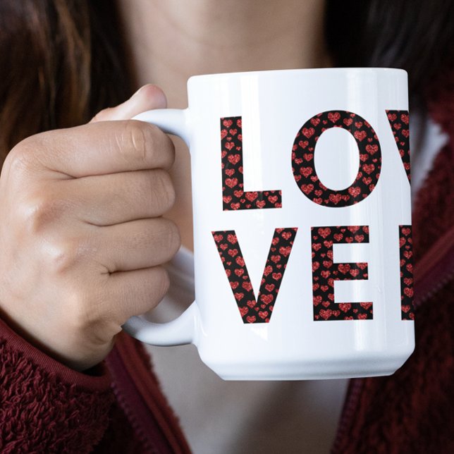Modern LOVE Mug With Red Hearts Typography (Creator Uploaded)