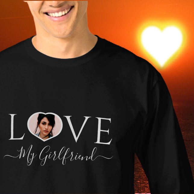 Modern love my girlfriend  heart photo Black White T-Shirt (Creator Uploaded)