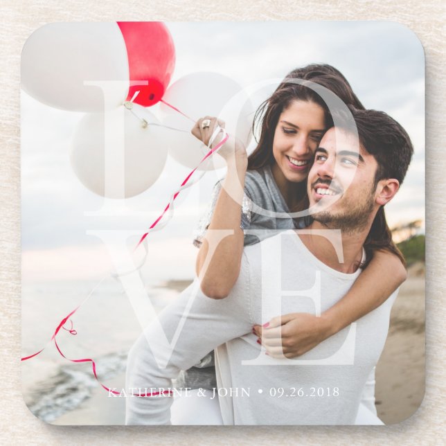 Modern "LOVE" Overlay Photo Coaster (Front)