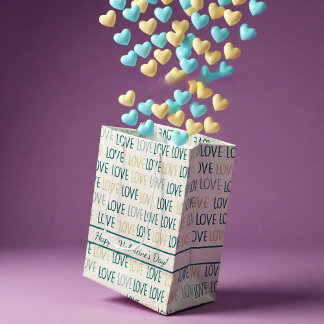 Modern LOVE Pattern in Teal and Gold with Message Medium Gift Bag