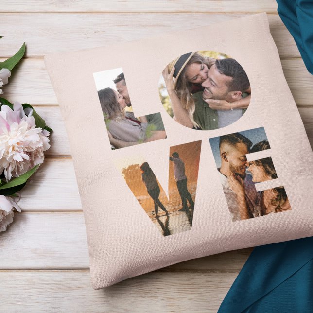 Modern LOVE Photo Collage Cutout Valentine's Day Cushion (Creator Uploaded)