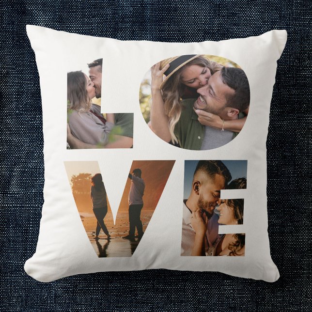 Modern LOVE Photo Collage Cutout Valentine's Day Cushion (Creator Uploaded)