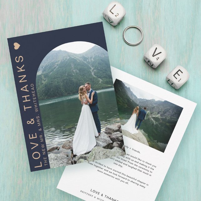Modern Love Photo Collage Navy Blue Thank You Card (Creator Uploaded)