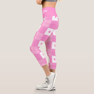 Modern Love Plaid Pink Heart Collection Capri Leggings