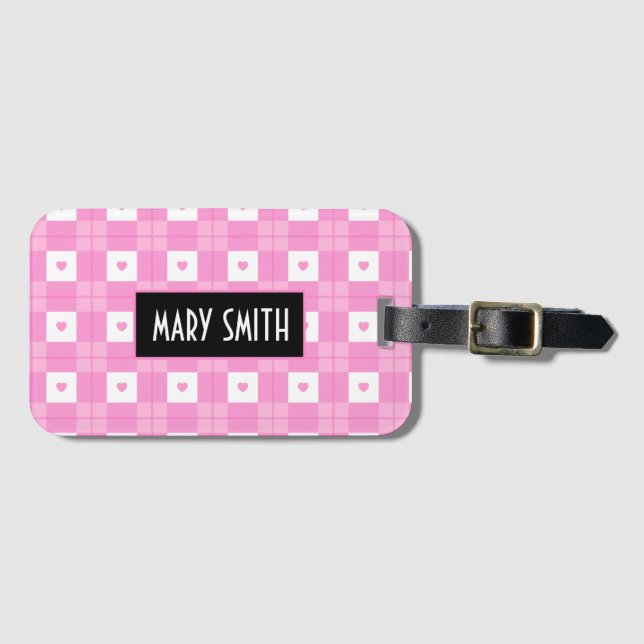 Modern Love Plaid Pink Heart Collection Luggage Tag (Front Horizontal)