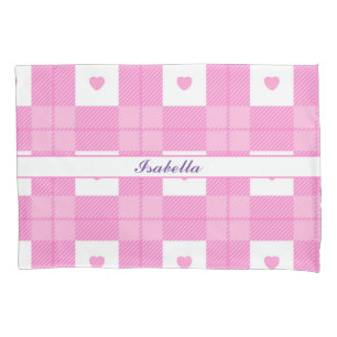Modern Love Plaid Pink Heart Collection Pillowcase