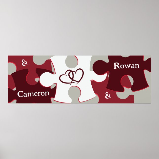 Modern LOVE Puzzle Pieces Custom Names Poster (Front)