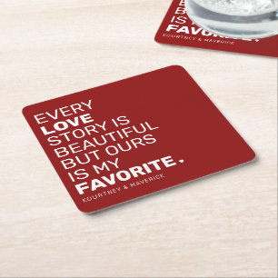 Modern Love Quote   Couples Name Square Paper Coaster