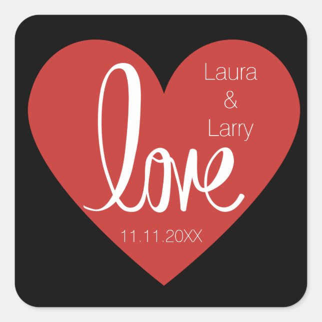 Modern LOVE Red Black Wedding Favour Envelope Seal (Front)