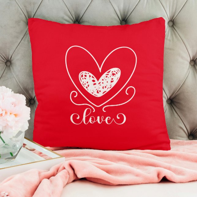 Modern Love Red Heart Happy Valentines Day Gift Cushion (Creator Uploaded)