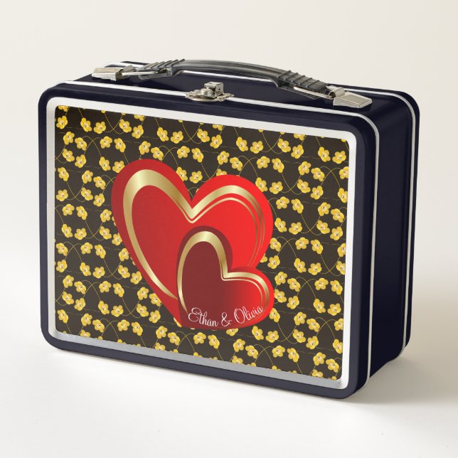 Modern Love Red Hearts Personalised Relationship Metal Lunch Box (Front)
