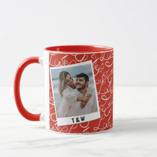Modern Love Script Couple Photo Custom Initial Mug
