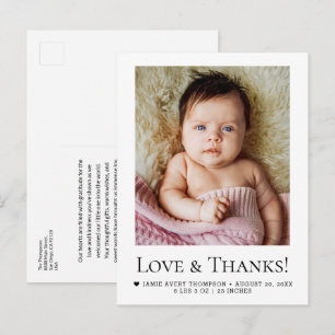 Modern Love & Thanks Baby Photo Birth announcement Postcard