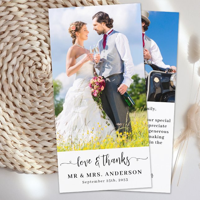 Modern Love & Thanks Custom Newlywed Photo Wedding Thank You Card (Creator Uploaded)