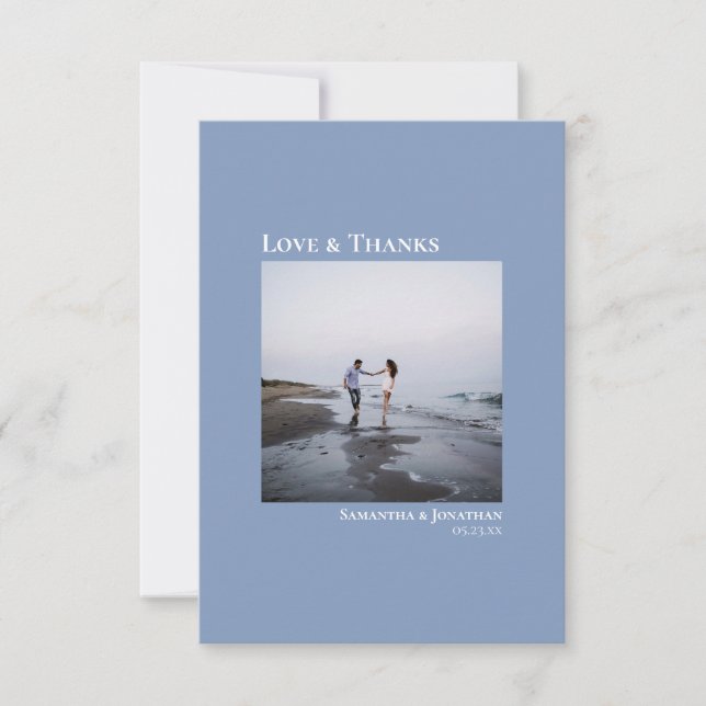 Modern Love & Thanks Dusty Blue Photo Card (Front)