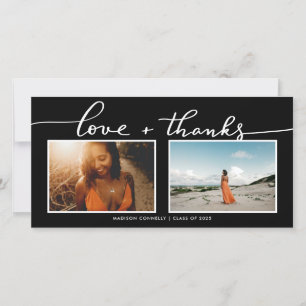Modern Love & Thanks Graduate Photo Black Thank You Card