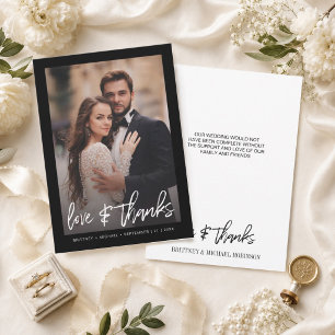 Modern Love & Thanks Photo Wedding Black Gradient Thank You Card