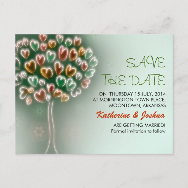 modern love tree save the date postcards (Front)