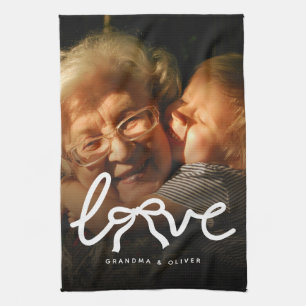 Modern Love Typography Grandma Custom Photo Gift Tea Towel