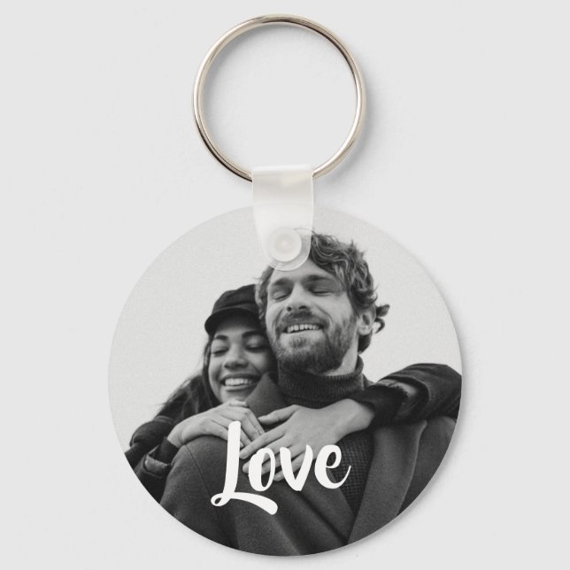Modern Love Typography Personalised Couple Photo  Key Ring (Front)