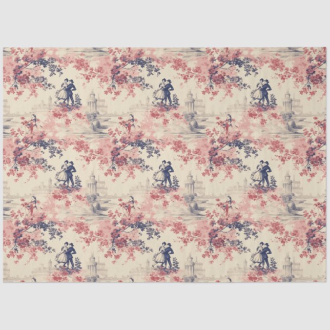 Modern Love Valentine Red Toile de Jouy Pattern Tissue Paper (Front)