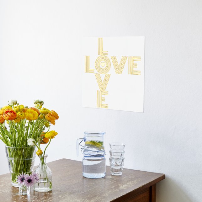 Modern "LOVE" word and heart white Foil Prints (Laydown (Kitchen))