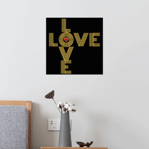 Modern "LOVE" word and red heart black Foil Prints