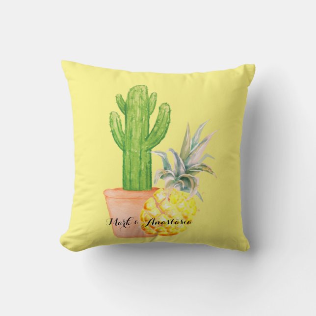 Modern Love Yellow Pineapple and Cactus Cushion (Front)
