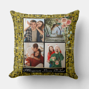 Modern LOVE YOU 4 Photos yellow Glitter Valentine Cushion