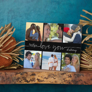 Modern LOVE YOU 6 Photo Collage Handwritten Script Plaque