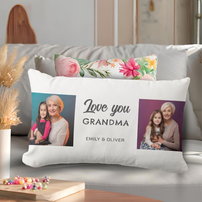 Modern Love you Grandma 2 Photos Lumbar Cushion (Creator Uploaded)