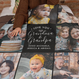 Modern Love You Grandma & Grandpa/Other 8-Photo Fl Fleece Blanket